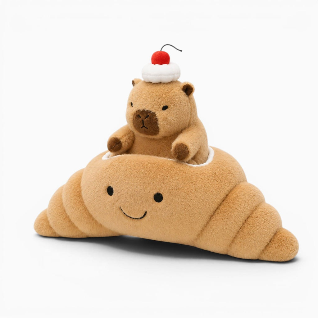 kuscheltierland A / 20CM Kapibala Smile Croissant Cup cake Plush Toy Cute Dessert Break Capybara Stuffed Doll Funny Food Home Decor Kid Birthday Gift