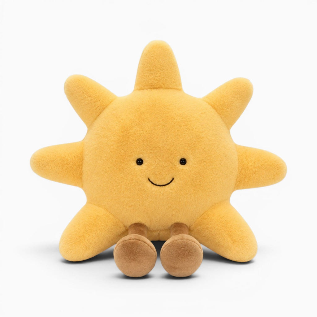 kuscheltierland Adorable Smile Face White Moon Yellow Sun Plushie Stuffed Cute Cartoon Weather Plush Toy for Kid Bedroom Decor Sofa Throw Pillow