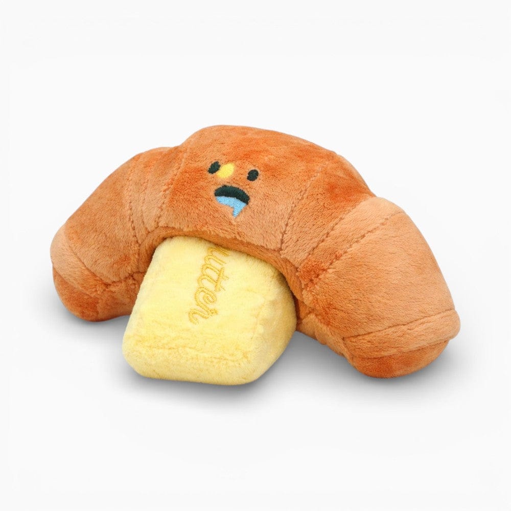 kuscheltierland Beige / 16 cm Kuscheliges Croissant-Hundespielzeug mit Quietschfunktion