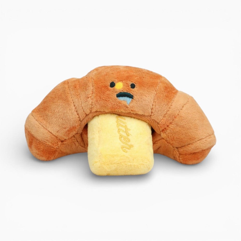 kuscheltierland Beige / 16 cm Kuscheliges Croissant-Hundespielzeug mit Quietschfunktion
