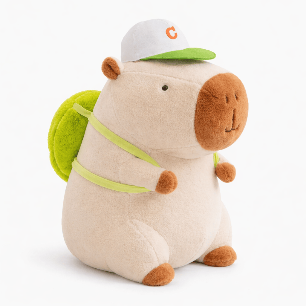 kuscheltierland Beige / 23cm Süßes Capybara Kuscheltier mit Rucksack und Kappe