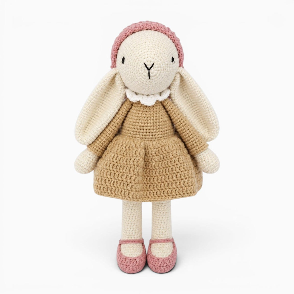 kuscheltierland Beige / 26cm Gehäkeltes Hasen Kuscheltier im beigen Kleid