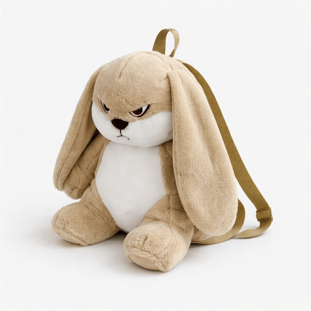 kuscheltierland Beige / 35cm Wütender Hasen-Kuscheltierrucksack in Beige