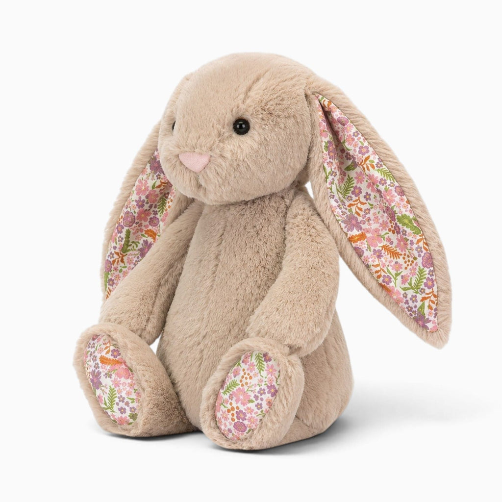 kuscheltierland Beige Beigefarbenes Hasen-Kuscheltier mit Blumenmuster