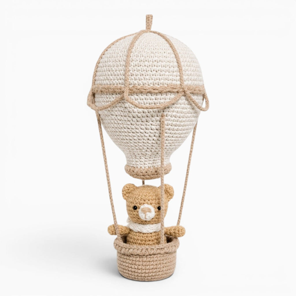 kuscheltierland Beige Gehäkelter Heißluftballon mit Bären Kuscheltier