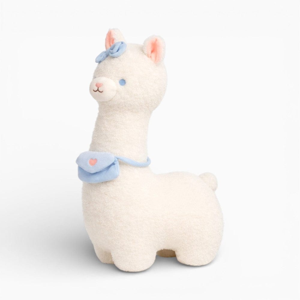 kuscheltierland Blau / 65cm Weiches Alpaka Plüschtier mit kleiner Tasche und Schleife