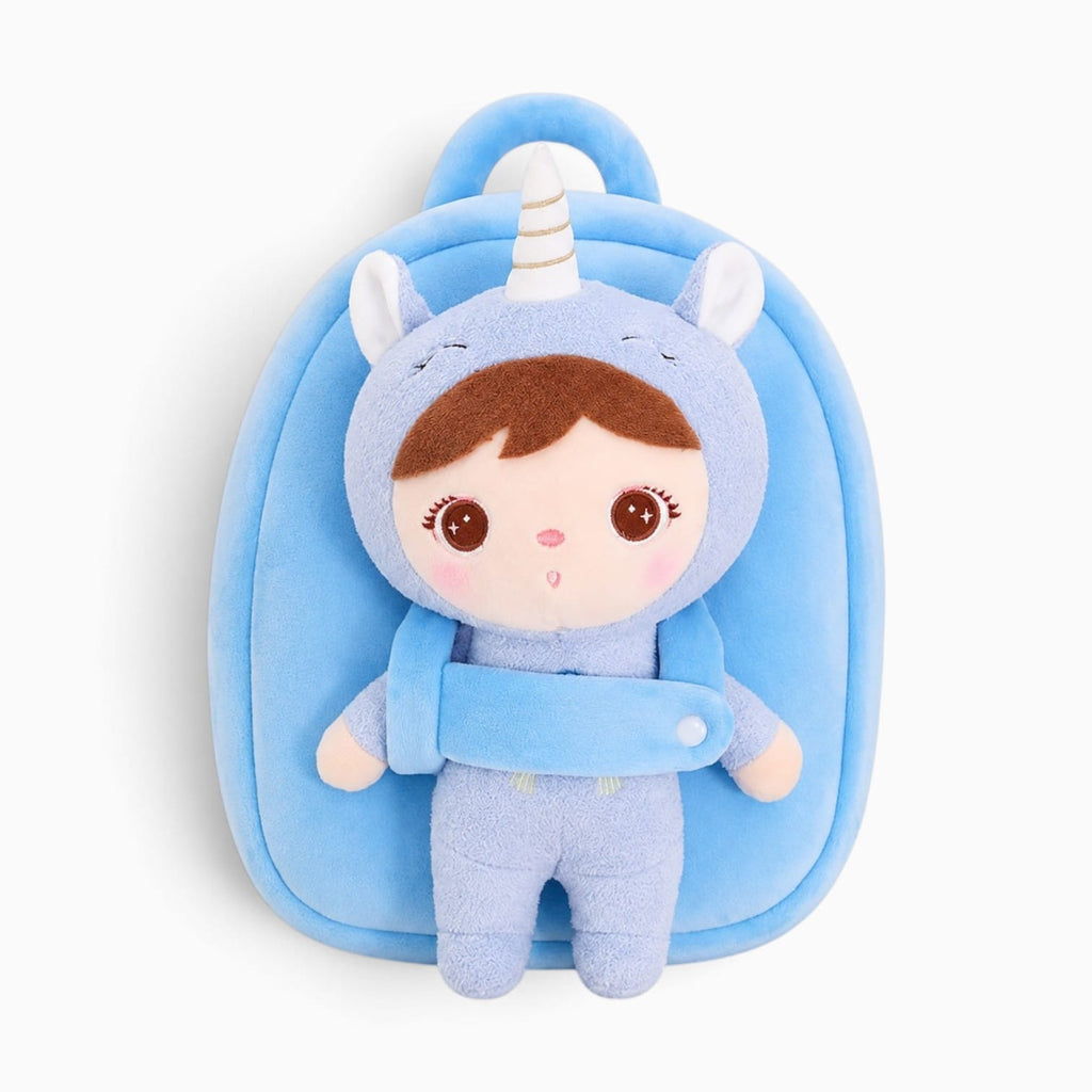 kuscheltierland Blau Blauer Plüsch-Rucksack mit Einhorn-Puppe