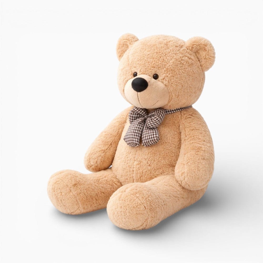 kuscheltierland Braun / 100cm Hellbrauner Riesen-Teddybär mit karierter Schleife