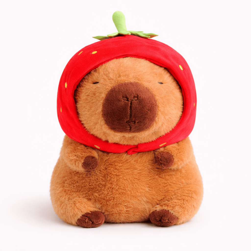 kuscheltierland Braun / 23 cm Capybara Kuscheltier mit Erdbeer-Hut weich