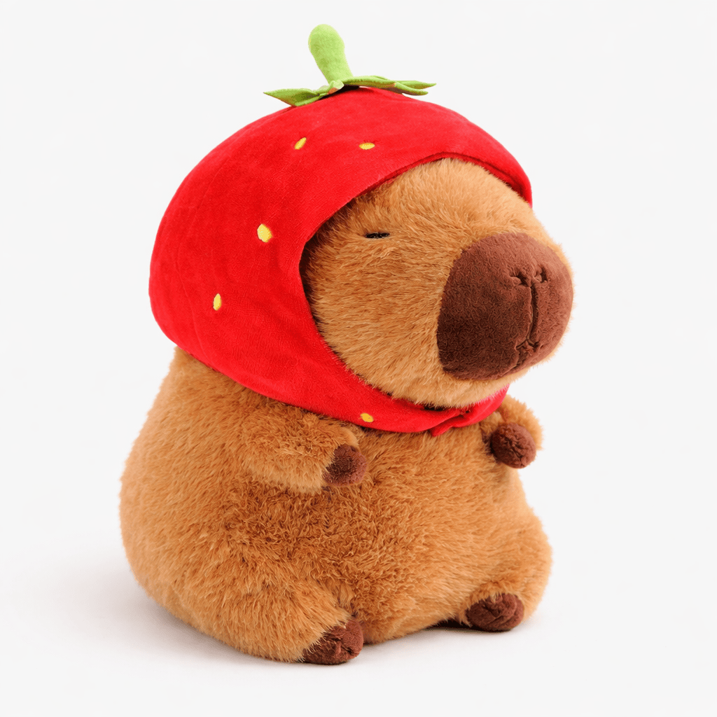 kuscheltierland Braun / 23 cm Capybara Kuscheltier mit Erdbeer-Hut weich