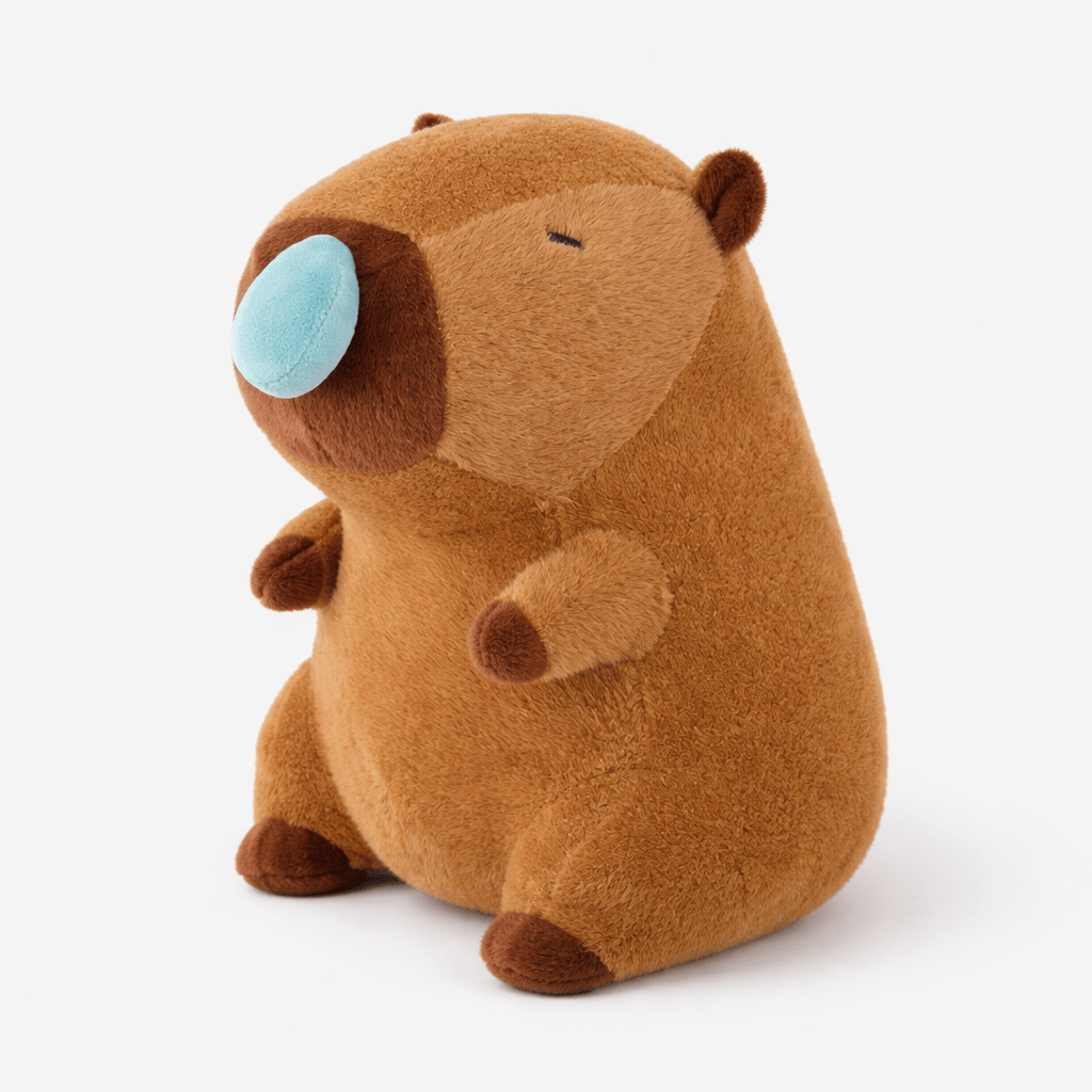kuscheltierland Braun / 23cm Schlafendes Capybara Kuscheltier mit blauer Nasenblase