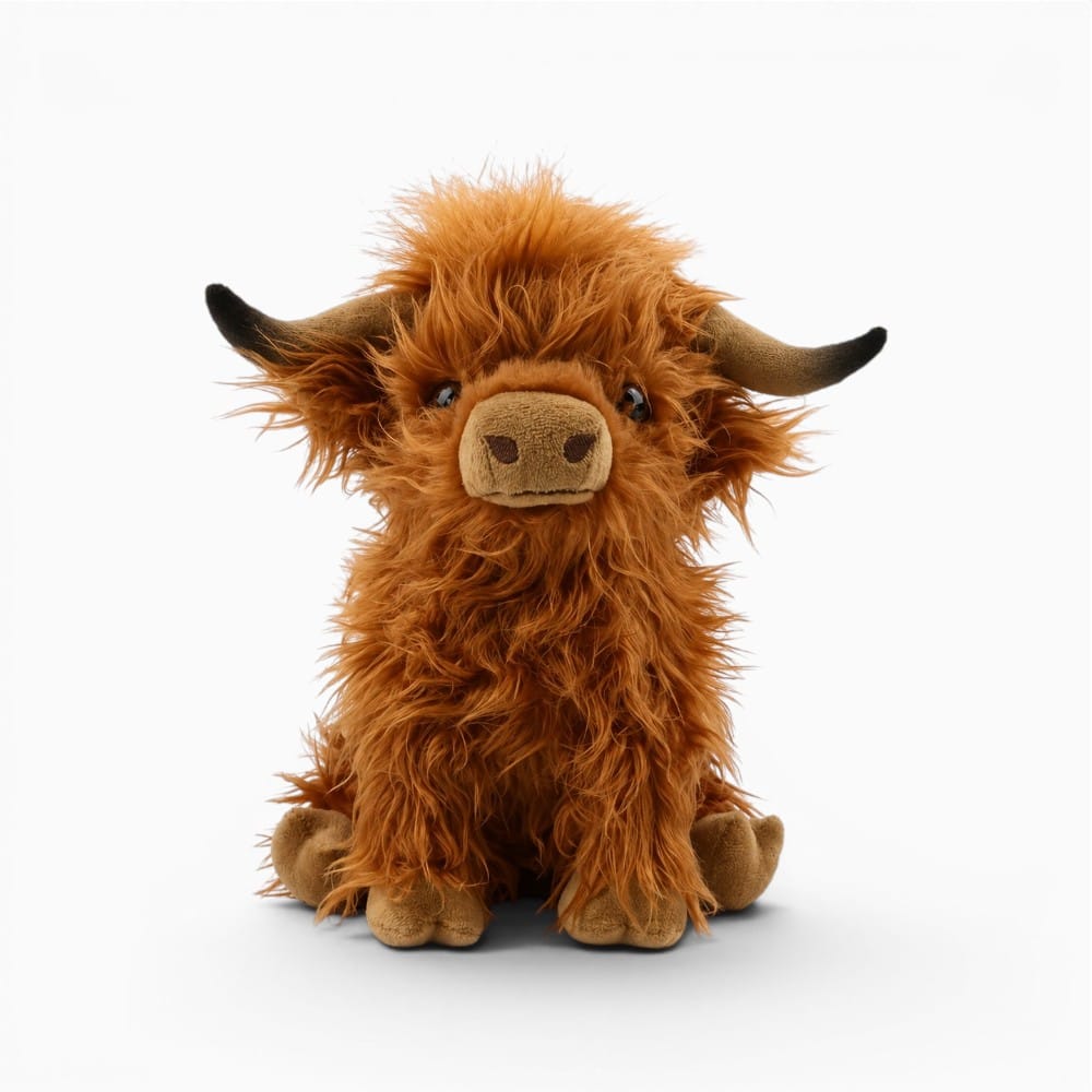 kuscheltierland Braun / 25cm 25cm Simulation Kyloe Cream Highland Cow Animal Plush Toy Soft Stuffed Highland Cow Cattlle Plushie Birthday Gift for Kids Girls