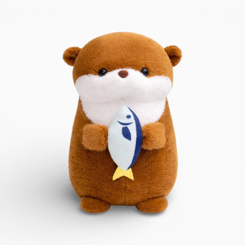 kuscheltierland Braun / 30cm Kleiner Otter Kuscheltier mit Fisch in den Pfoten