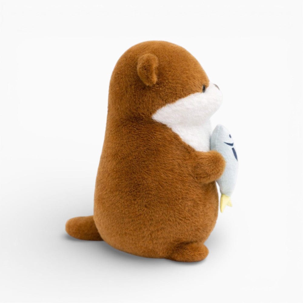 kuscheltierland Braun / 30cm Kleiner Otter Kuscheltier mit Fisch in den Pfoten