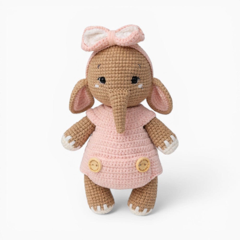 kuscheltierland Braun Gehäkeltes Elefanten Kuscheltier im rosa Kleid