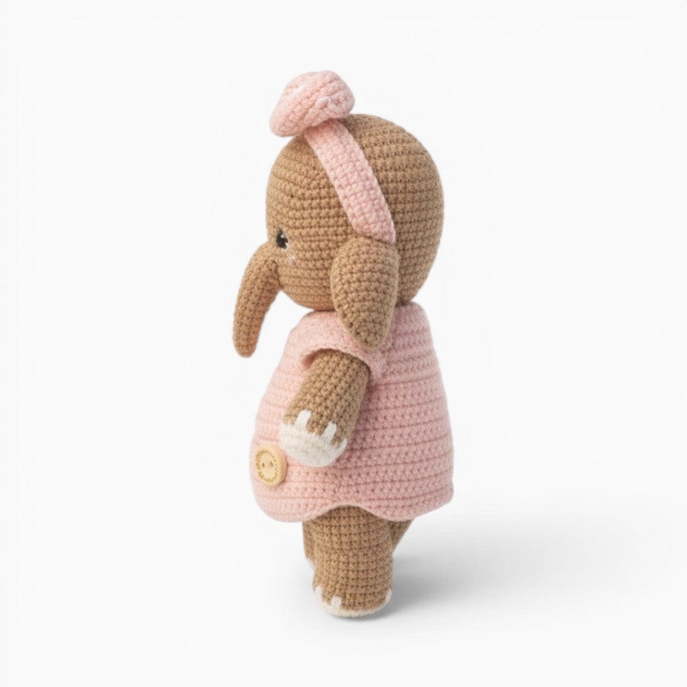 kuscheltierland Braun Gehäkeltes Elefanten Kuscheltier im rosa Kleid