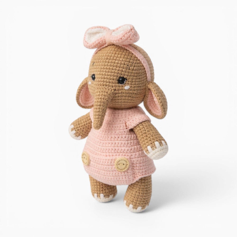 kuscheltierland Braun Gehäkeltes Elefanten Kuscheltier im rosa Kleid