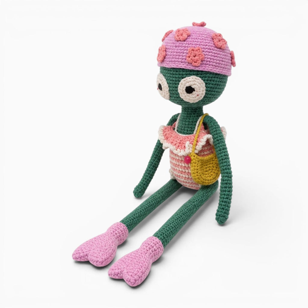 kuscheltierland Dunkelgrün Gehäkeltes Frosch Kuscheltier mit Badeanzug