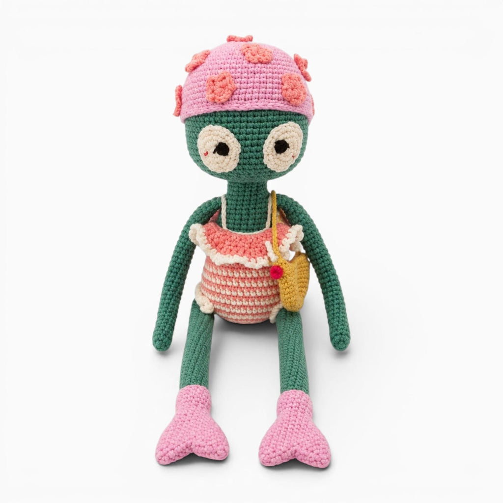kuscheltierland Dunkelgrün Gehäkeltes Frosch Kuscheltier mit Badeanzug