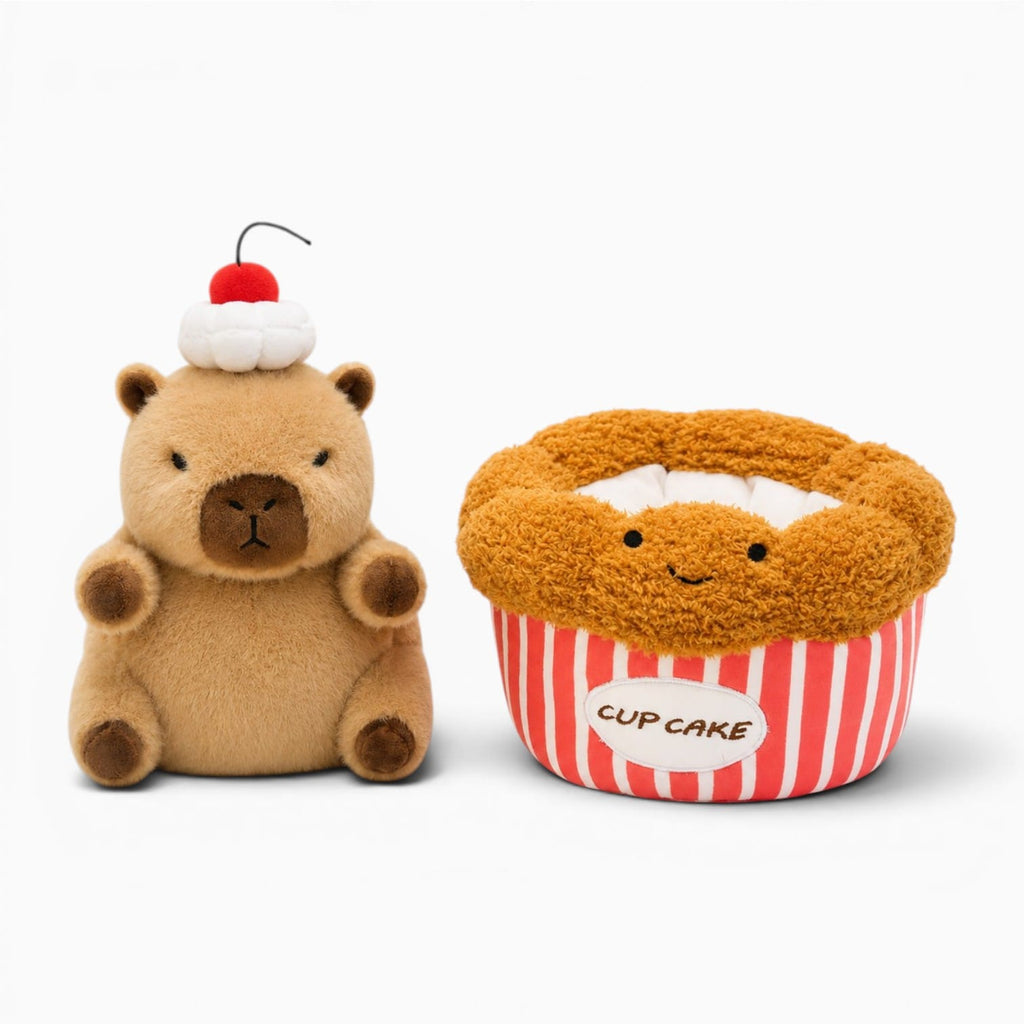 kuscheltierland E / 20CM Kapibala Smile Croissant Cup cake Plush Toy Cute Dessert Break Capybara Stuffed Doll Funny Food Home Decor Kid Birthday Gift