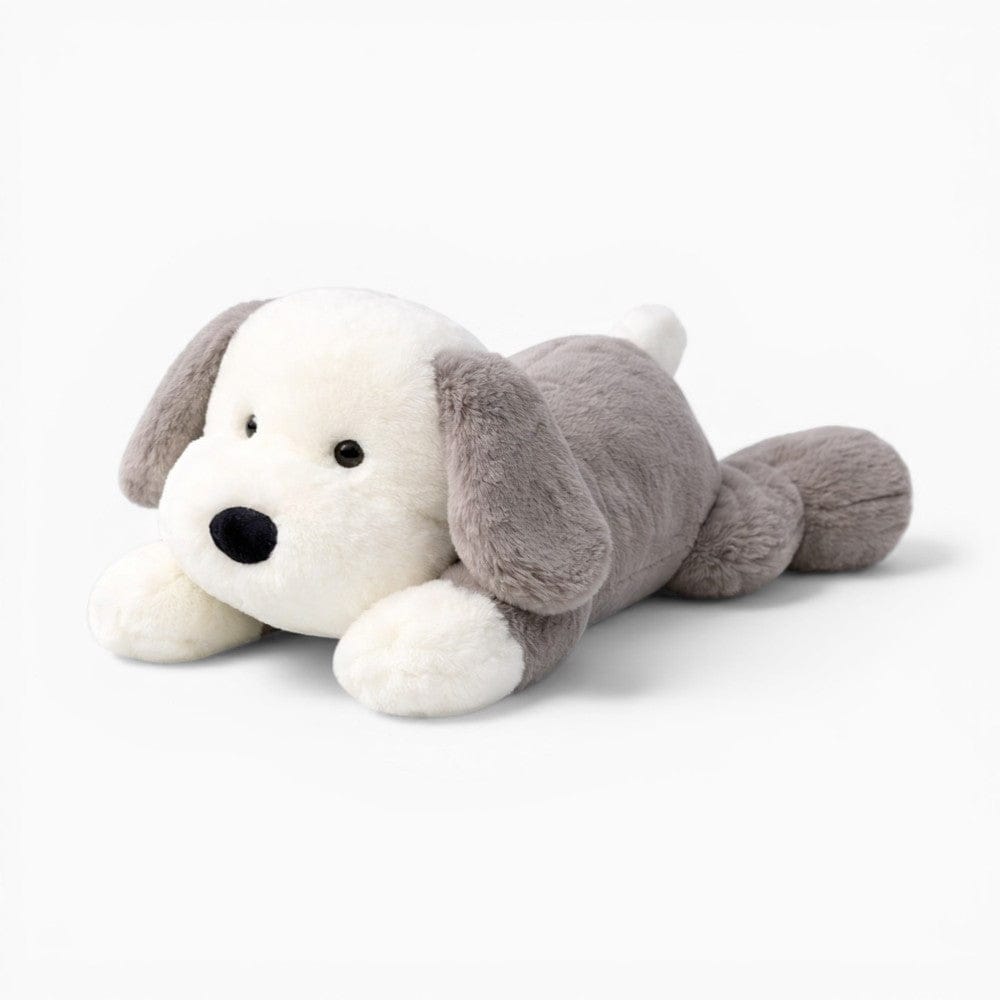 kuscheltierland Grau / 25-30cm Liegendes Hund Kuscheltier weiß grau mit großen Schlappohren