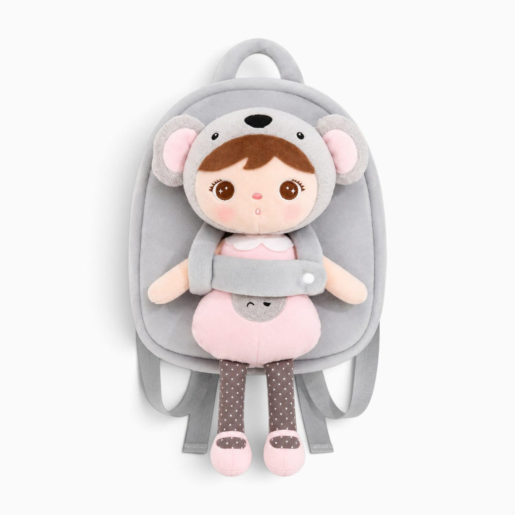 kuscheltierland Grau Grauer Plüsch-Rucksack mit Koala-Puppe