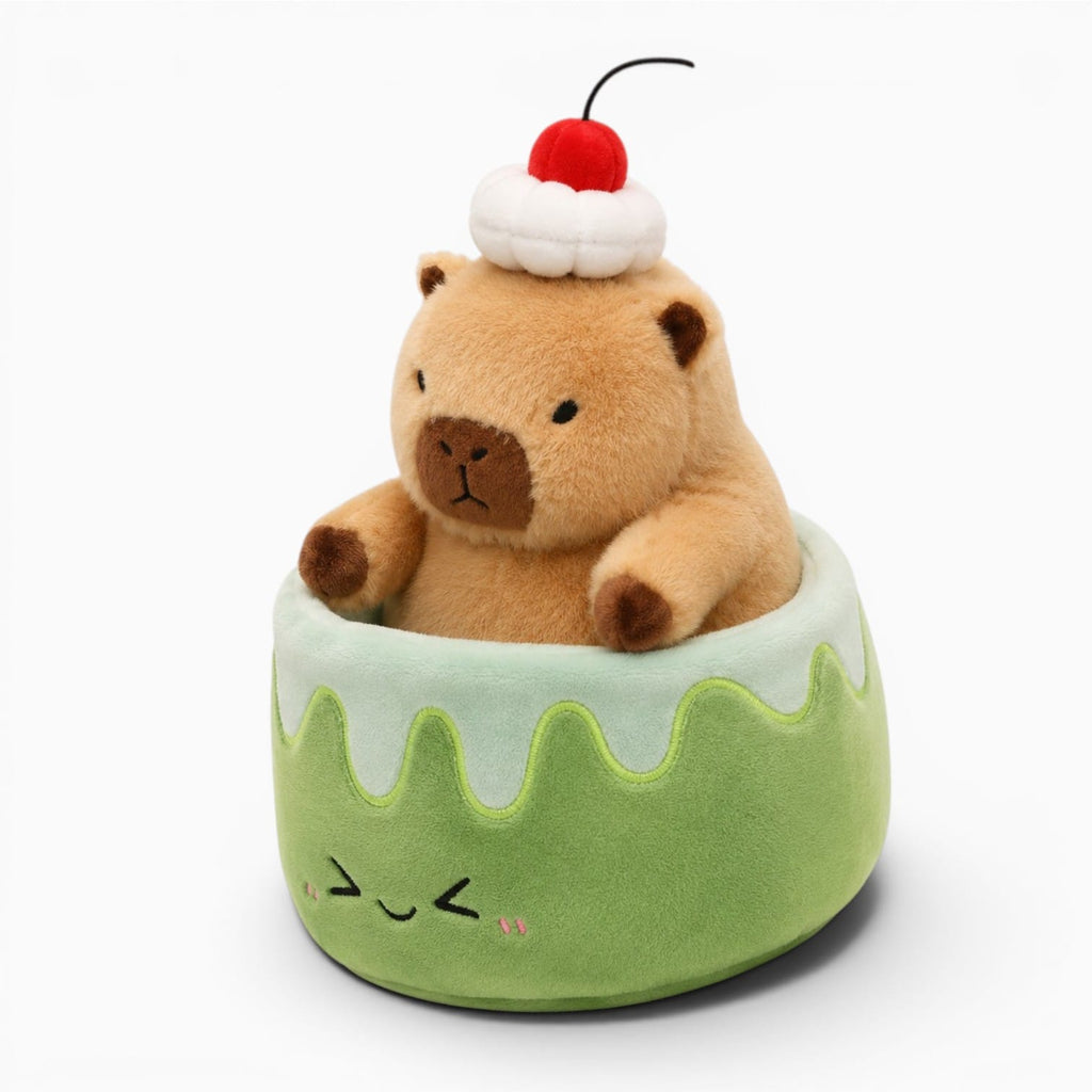 kuscheltierland Grün / 20CM Kapibala Smile Croissant Cup cake Plush Toy Cute Dessert Break Capybara Stuffed Doll Funny Food Home Decor Kid Birthday Gift