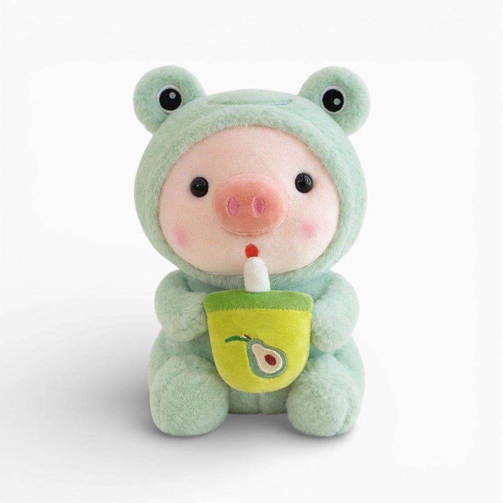 kuscheltierland Grün Schweinchen-Plüschtier im Froschkostüm mit Bubble Tea