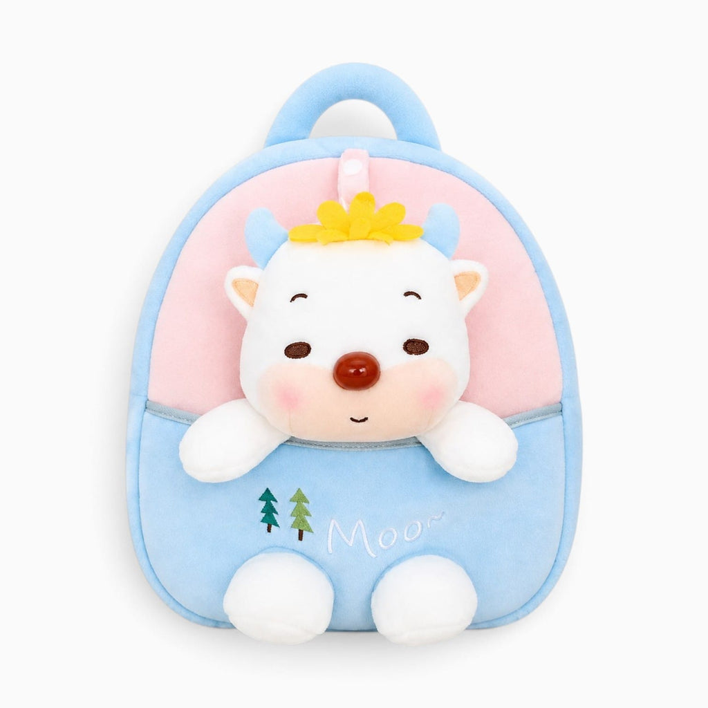 kuscheltierland Hellblau Blauer Plüsch-Rucksack mit Kuh-Puppe