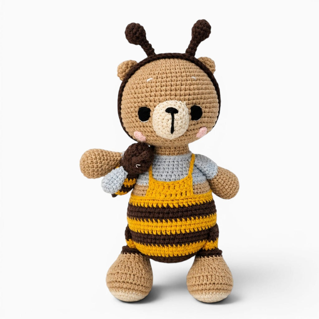 kuscheltierland Hellbraun / 22cm Gehäkeltes Bären Kuscheltier im Bienenkostüm