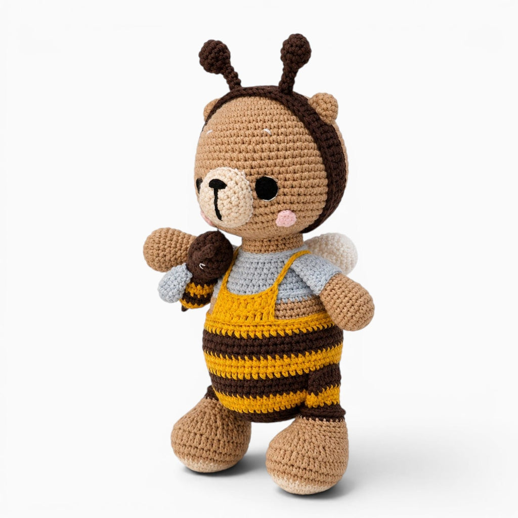 kuscheltierland Hellbraun / 22cm Gehäkeltes Bären Kuscheltier im Bienenkostüm