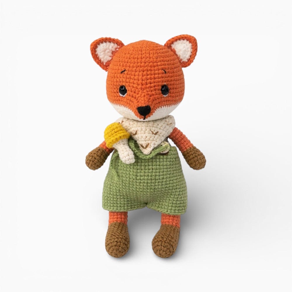 kuscheltierland Orange Gehäkeltes Fuchs Kuscheltier im grünen Overall