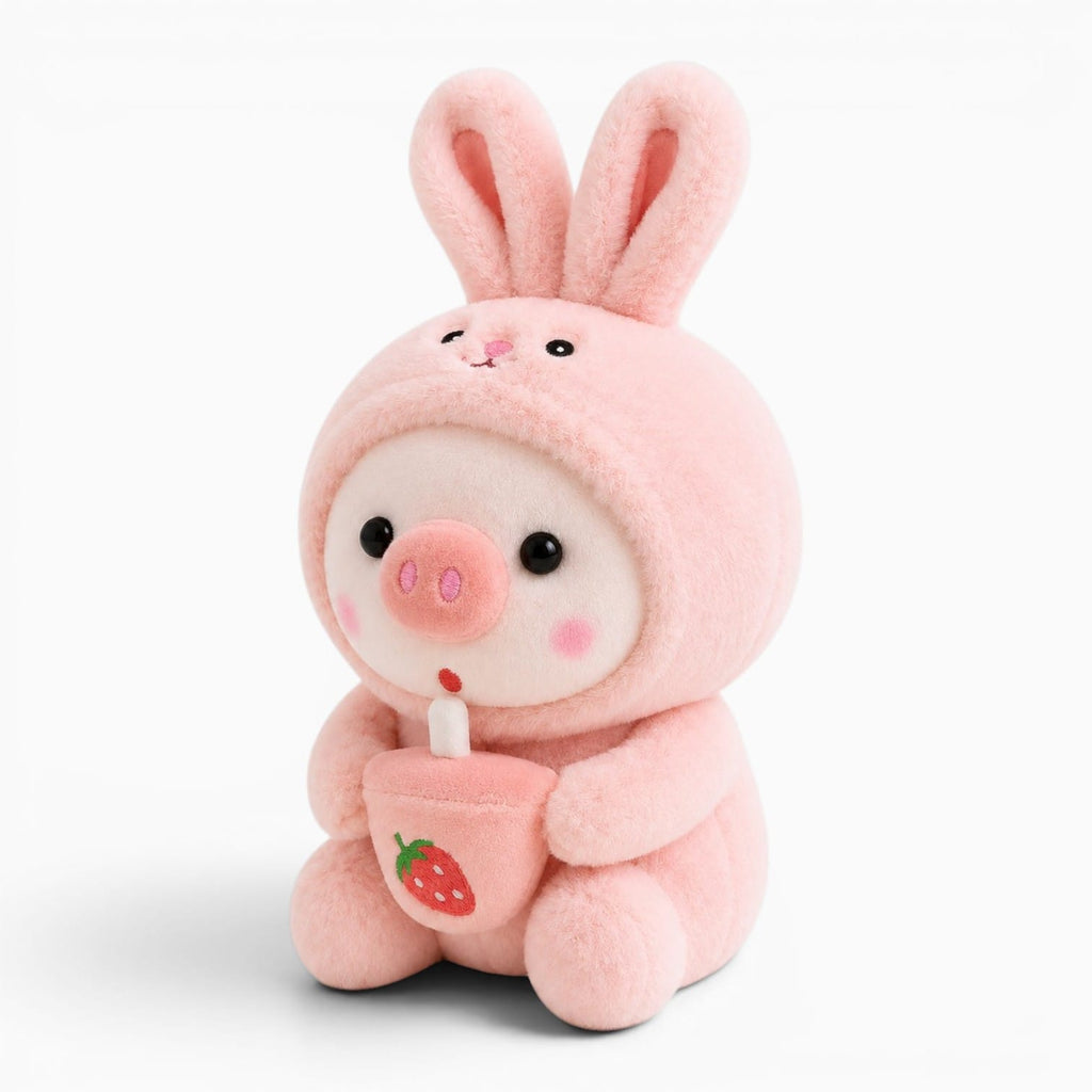 kuscheltierland Pink 25cm Cute Bubble Tea Pig Boba Plush Toys Soft Stuffed Animal Bunny Pillow Milk Tea Cup Plushies Doll for Children Birthday Gifts