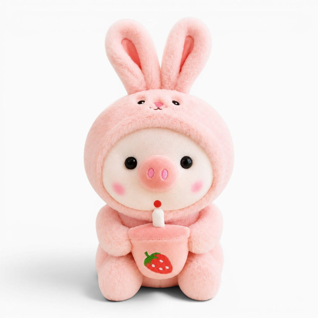 kuscheltierland Pink 25cm Cute Bubble Tea Pig Boba Plush Toys Soft Stuffed Animal Bunny Pillow Milk Tea Cup Plushies Doll for Children Birthday Gifts
