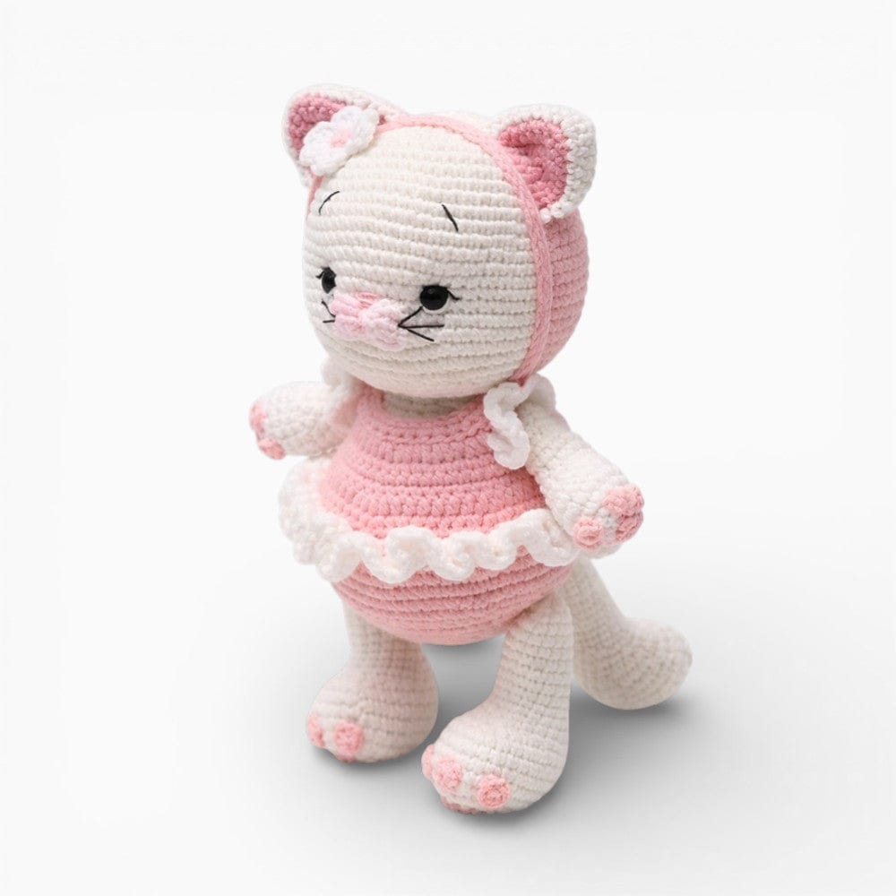kuscheltierland Rosa / 19 cm Gehäkelte Kätzchenpuppe im rosa Kleid