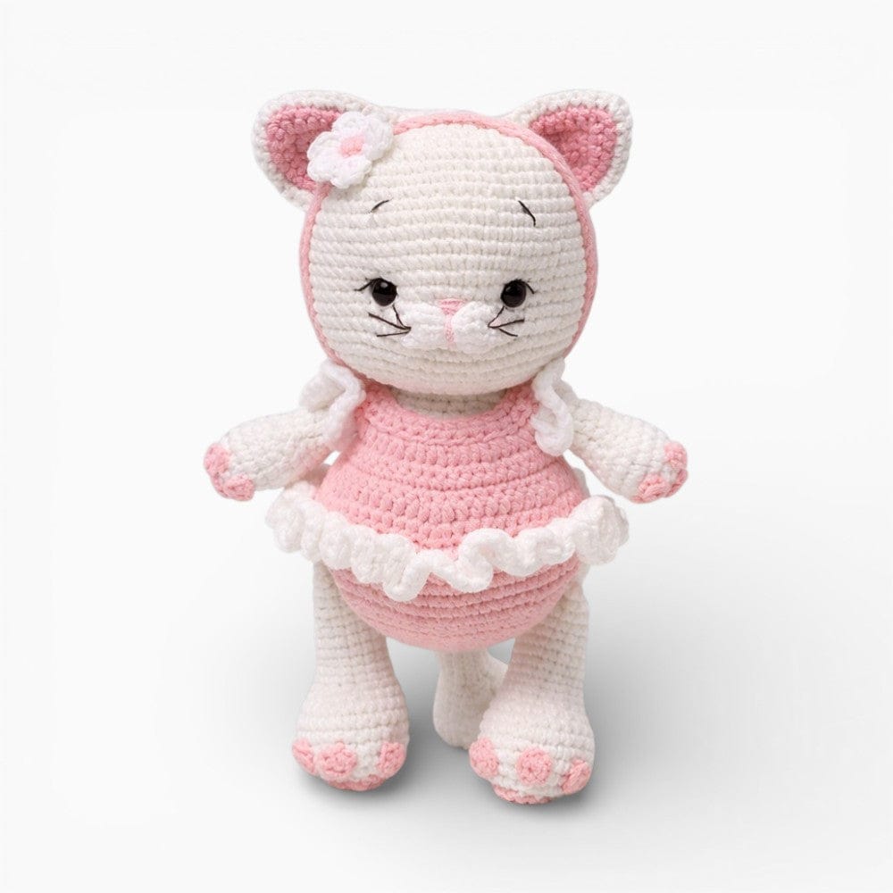 kuscheltierland Rosa / 19 cm Gehäkelte Kätzchenpuppe im rosa Kleid