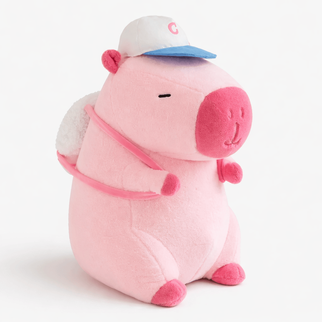 kuscheltierland Rosa / 23 cm Rosa Capybara Kuscheltier mit Kappe & Rucksack