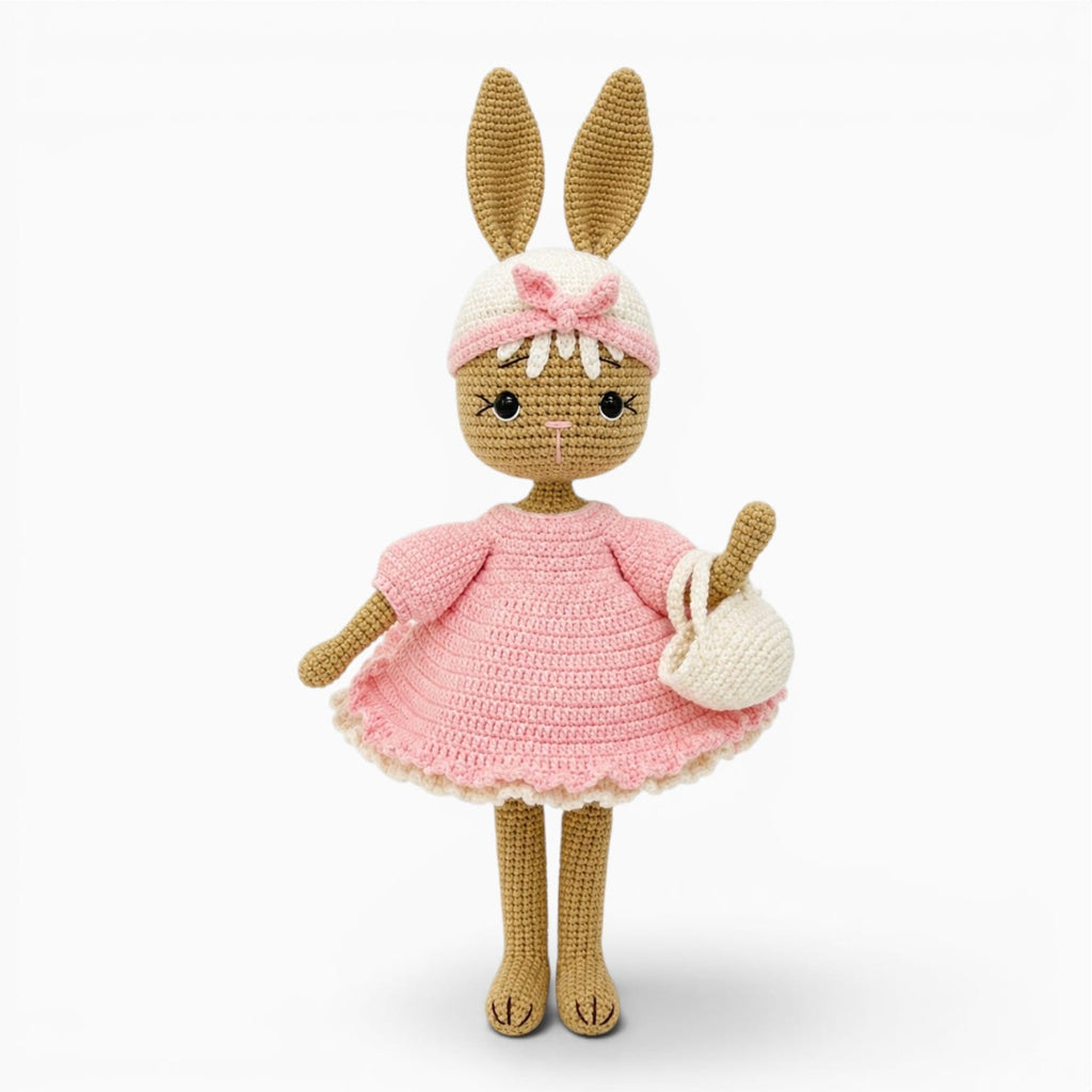kuscheltierland Rosa / 39cm Gehäkeltes Hasen Kuscheltier im rosa Kleid