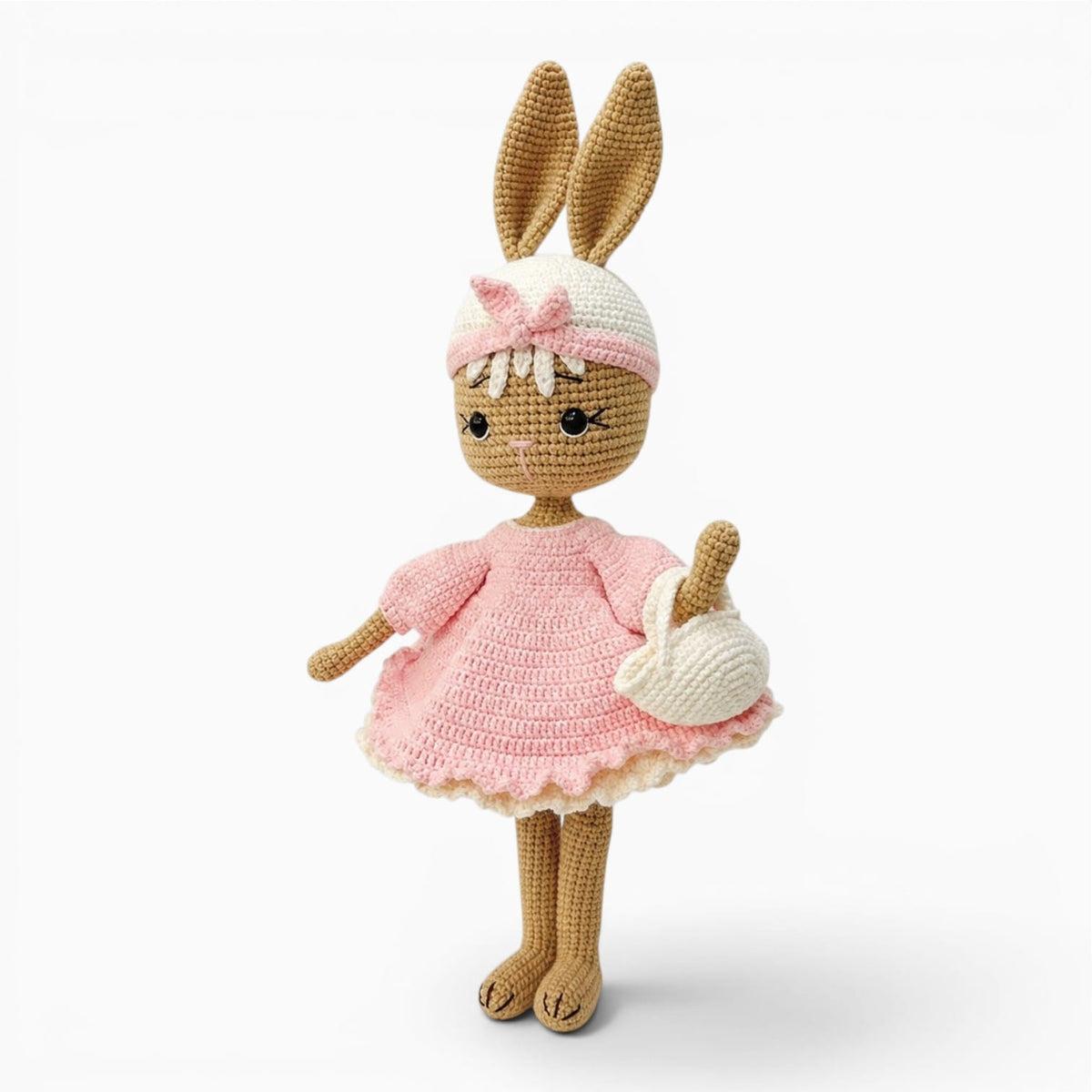 kuscheltierland Rosa / 39cm Gehäkeltes Hasen Kuscheltier im rosa Kleid