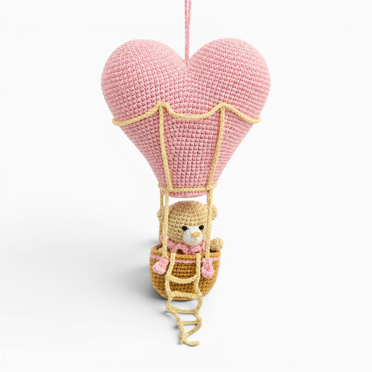 kuscheltierland Rosa Gehäkelter Herz Heißluftballon mit Bären Kuscheltier