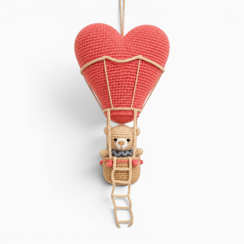 kuscheltierland Rot / 21cm Gehäkelter Herz Heißluftballon mit Bären Kuscheltier