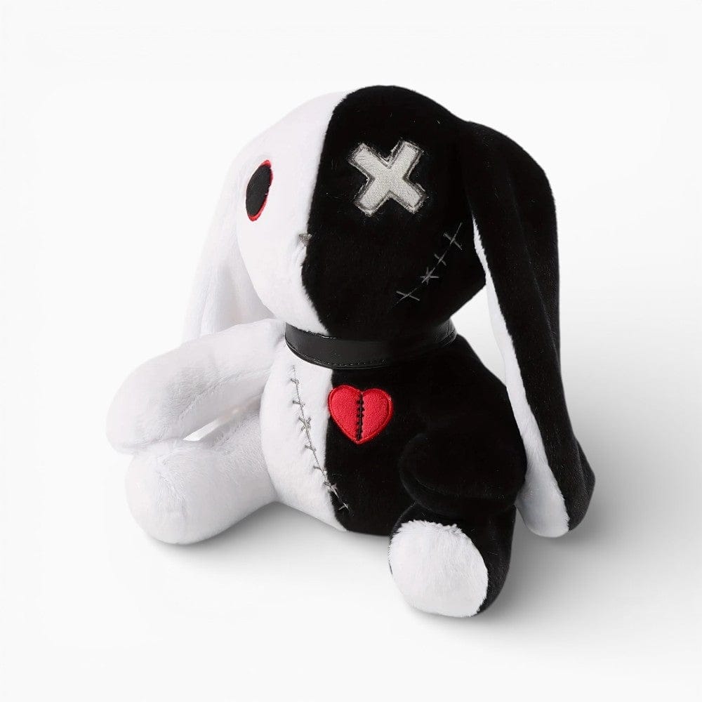 kuscheltierland Schwarz / 25cm Schwarz-weißes Gothic-Hasen-Kuscheltier mit Herz