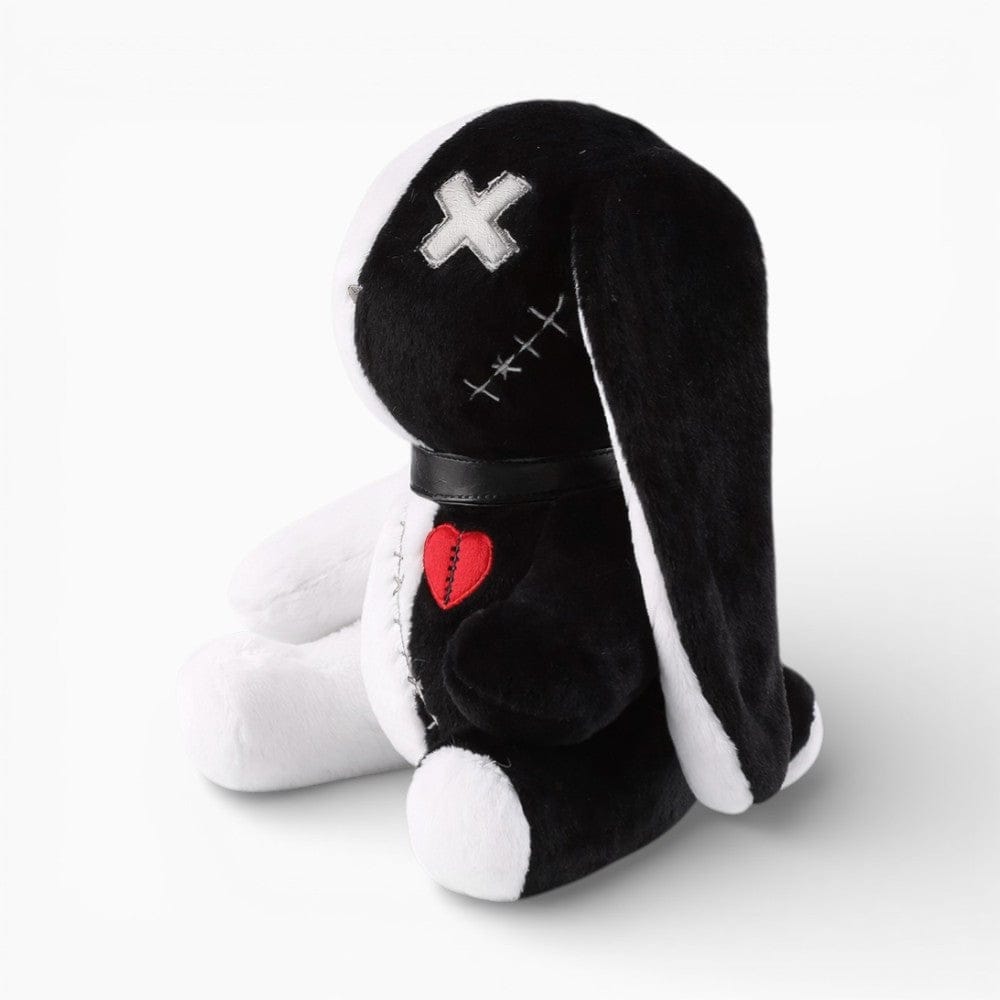 kuscheltierland Schwarz / 25cm Schwarz-weißes Gothic-Hasen-Kuscheltier mit Herz