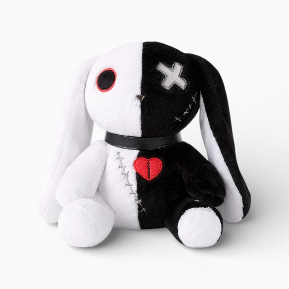 kuscheltierland Schwarz / 25cm Schwarz-weißes Gothic-Hasen-Kuscheltier mit Herz
