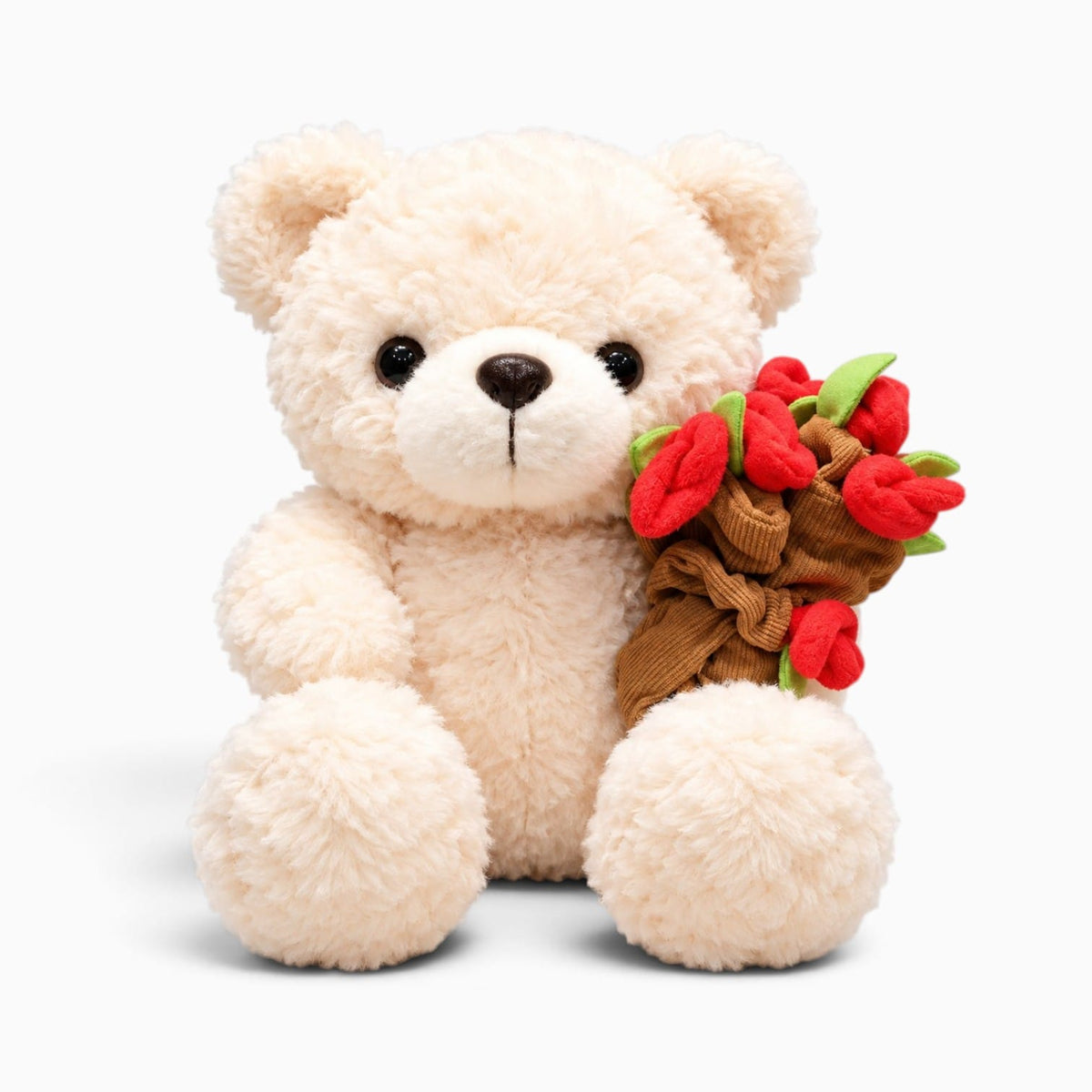 kuscheltierland Weiß / 16cm Teddybär-Kuscheltier Weiß mit Rosenstrauß