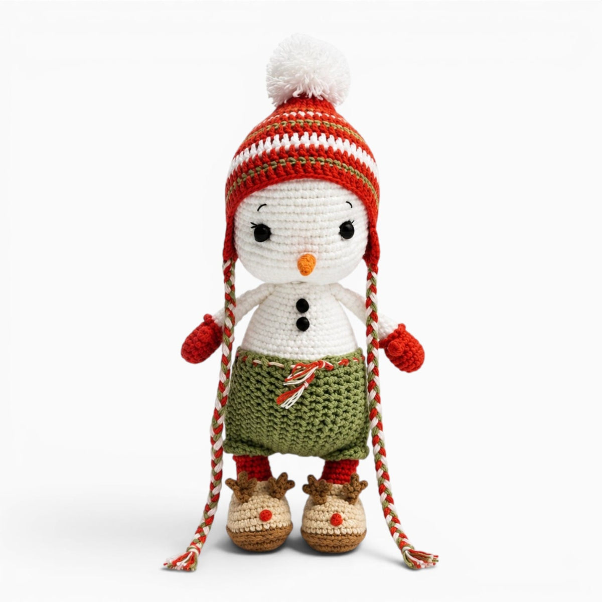 kuscheltierland Weiß / 24cm Gehäkeltes Schneemann Kuscheltier mit Wintermütze