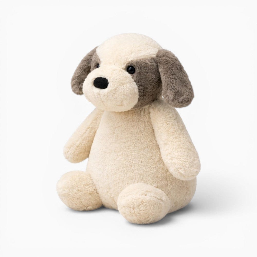 kuscheltierland Weiß / 25cm Sitzendes beiges Hund Kuscheltier mit grauen Ohren