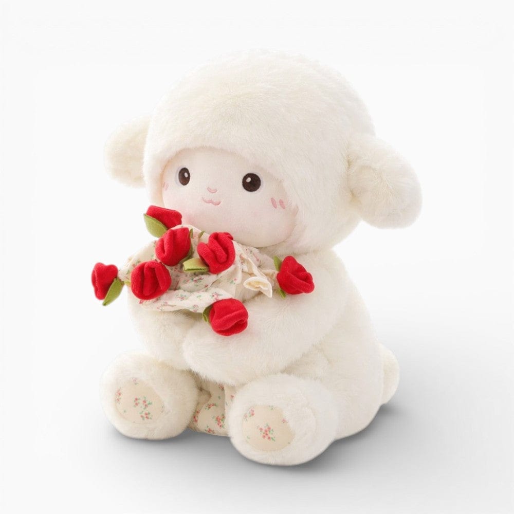 kuscheltierland Weiß / 30cm Schaf Kuscheltier mit Rose niedliches Lamm Stofftier Valentinstagsgeschenk