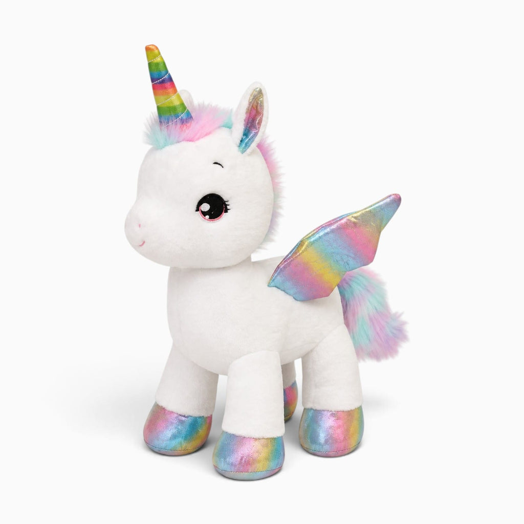kuscheltierland Weiß / 40cm Weißes Einhorn-Kuscheltier mit Regenbogenflügeln