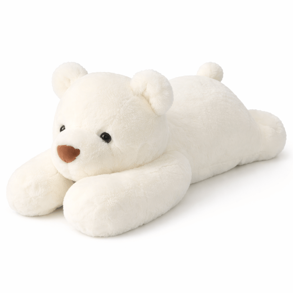 kuscheltierland Weiß / 65cm Flaches Eisbär-Kuscheltier als weiches Liegekissen